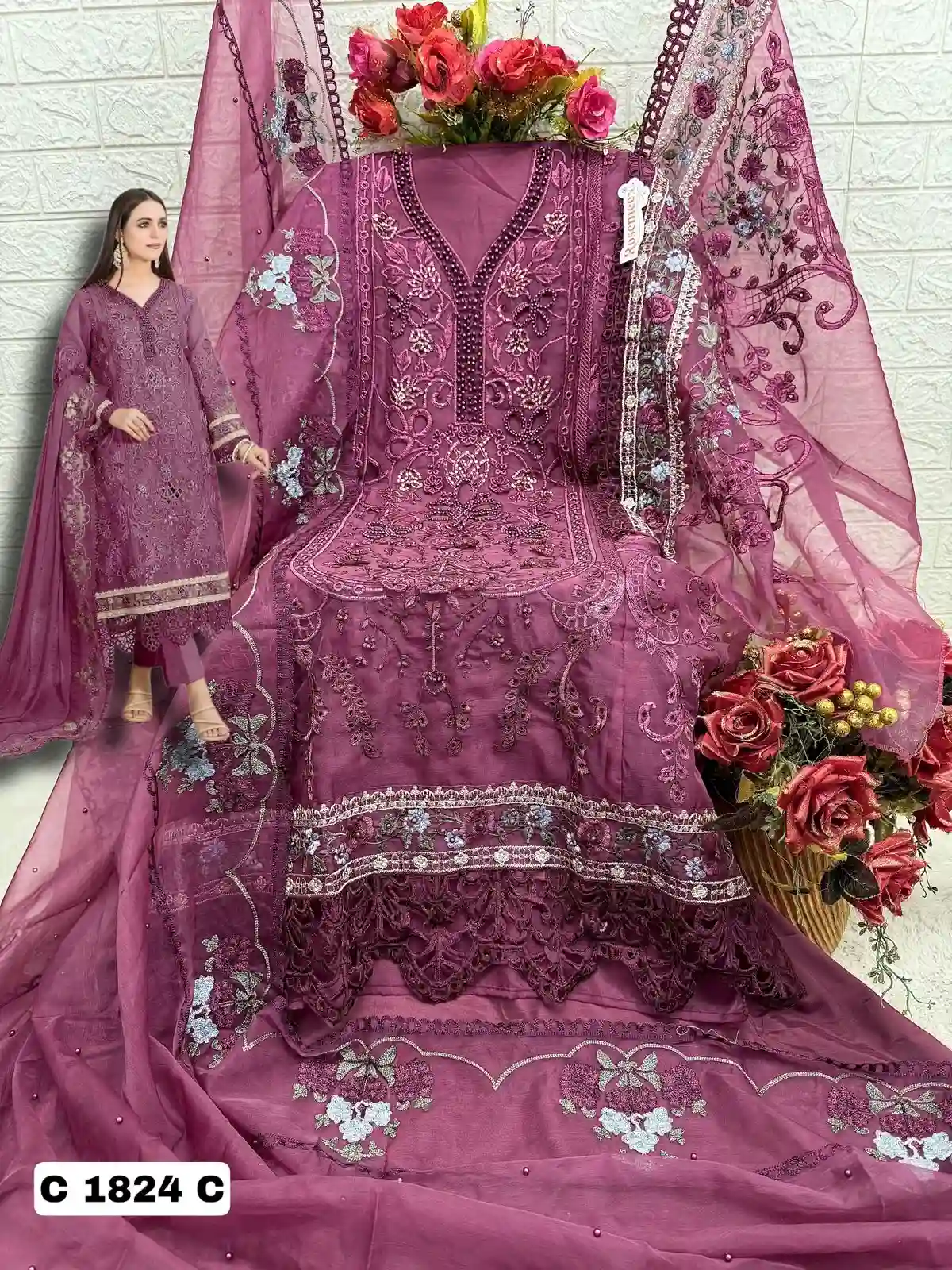 Fepic C 1824 Organza Wholesale Pakistani Salwar Suit Catalog — Wholesale Salwar Suits, MPA wholesale from Surat - Gallery Image 4